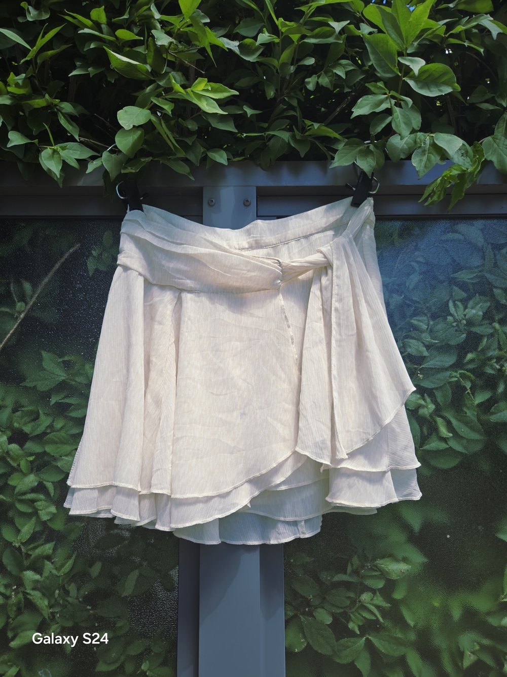 Aerie Light Cream Layered Wrap Skirt with Waist Tie US SP